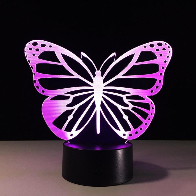 Butterfly LED Bedroom Night Light Acrylic 3D Lamp 7 Colors Changing Touch Switch Sitting Room Lights Sleep Light