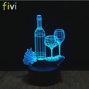 Wine Cup Bottle 3D RGB Lamp LED 3D Illusion Night Light Luminaria Wine Bar Decoration 7 Color Change Table Lamp