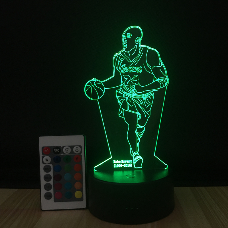 Kobe Basketball shape Night Light 3D Vision Acrylic Lamp 16 Colors Changing USB Bedroom Bedside Creative Table Lamp