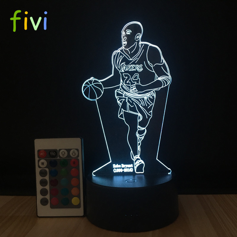 Kobe Basketball shape Night Light 3D Vision Acrylic Lamp 16 Colors Changing USB Bedroom Bedside Creative Table Lamp