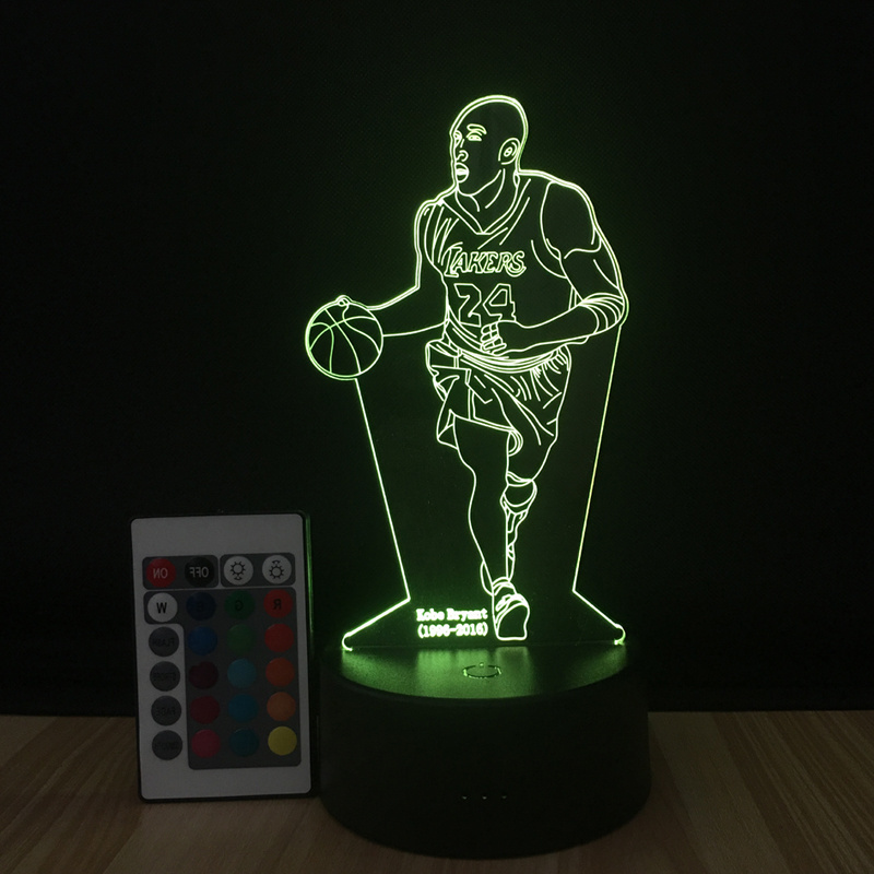 Kobe Basketball shape Night Light 3D Vision Acrylic Lamp 16 Colors Changing USB Bedroom Bedside Creative Table Lamp