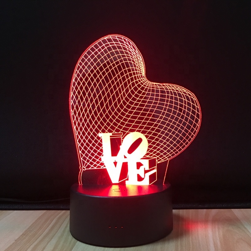 3D Love Heart Lamp Led Optical Illusion Night Light European plug 3 Colors Changing Desk Lamp