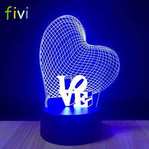 3D Love Heart Lamp Led Optical Illusion Night Light European plug 3 Colors Changing Desk Lamp