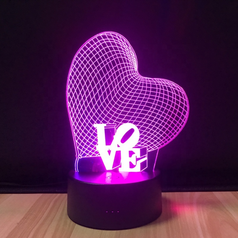 3D Love Heart Lamp Led Optical Illusion Night Light European plug 3 Colors Changing Desk Lamp