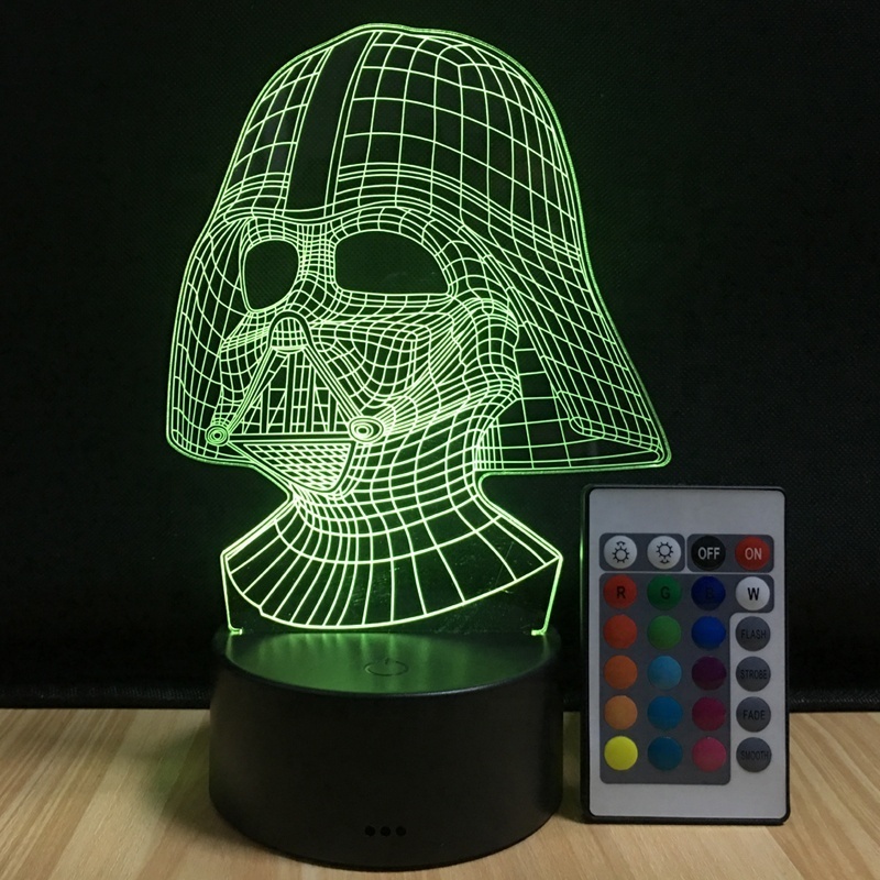 Darth Vader 3D Night Light USB Charge Battery Powered  LED Table Lamp Multicolor Visual Remote Control Desk Lamp