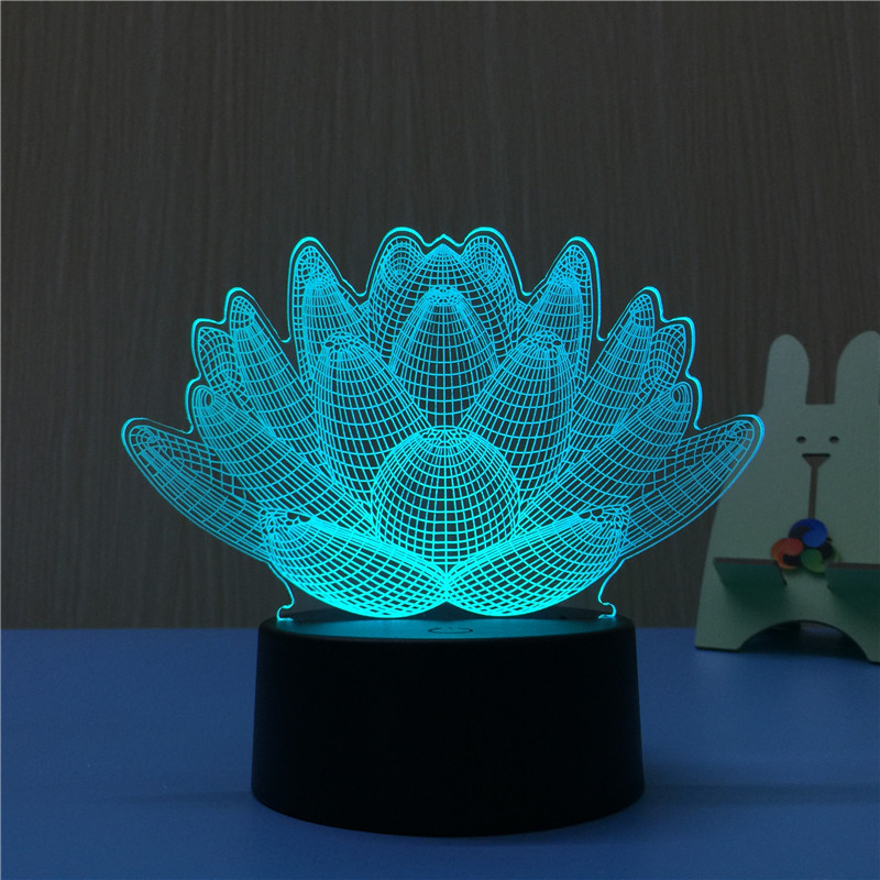 7 color changing Touch Lotus 3D colorful night light stereoscopic visual illusion lamp LED lamp Decor light