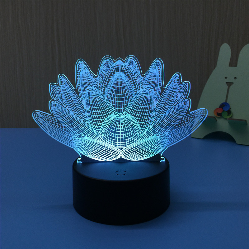 7 color changing Touch Lotus 3D colorful night light stereoscopic visual illusion lamp LED lamp Decor light