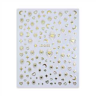 3D Gold Sun/Moon/Star Bronzing Nail Art Sticker Laser Star Moon Design Nail Decal