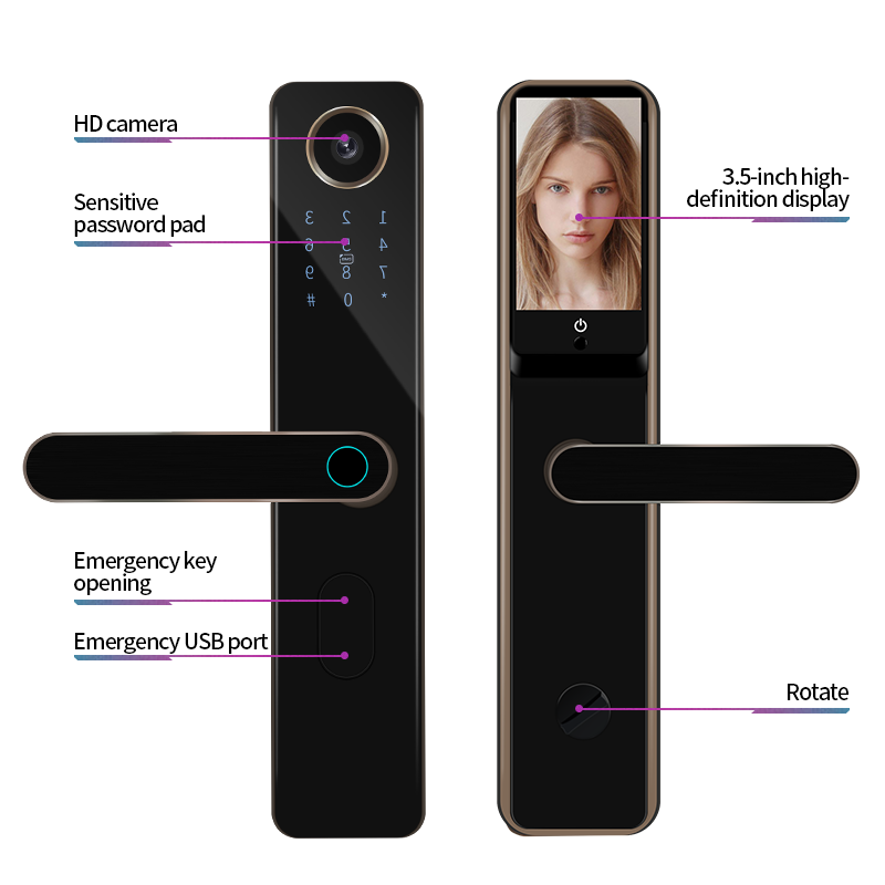 Tuya APP Remote Unlock Stainless Front Door Lock Peephole Snap Camera Doorbell Smart Lock Fingerprint Secret Code Card Lock