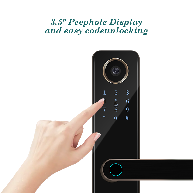 Tuya APP Remote Unlock Stainless Front Door Lock Peephole Snap Camera Doorbell Smart Lock Fingerprint Secret Code Card Lock