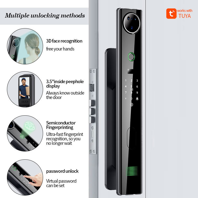 Fingerprint Door Locks Smart Waterproof Keyless Password IC Card Security Digital Camera 3D Face Recognition Front Door Locks