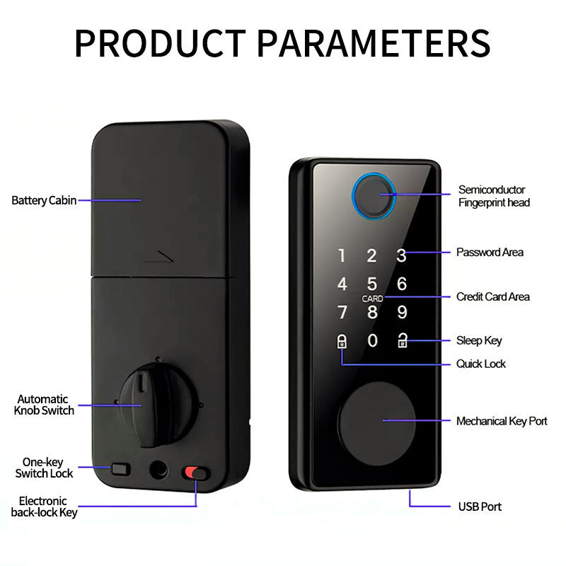 Single Lever Deadbolt Zinc Alloy IC Card Electronic Apartment Door Lock TTLock Fingerprint Password Digital Smart Room Door Lock