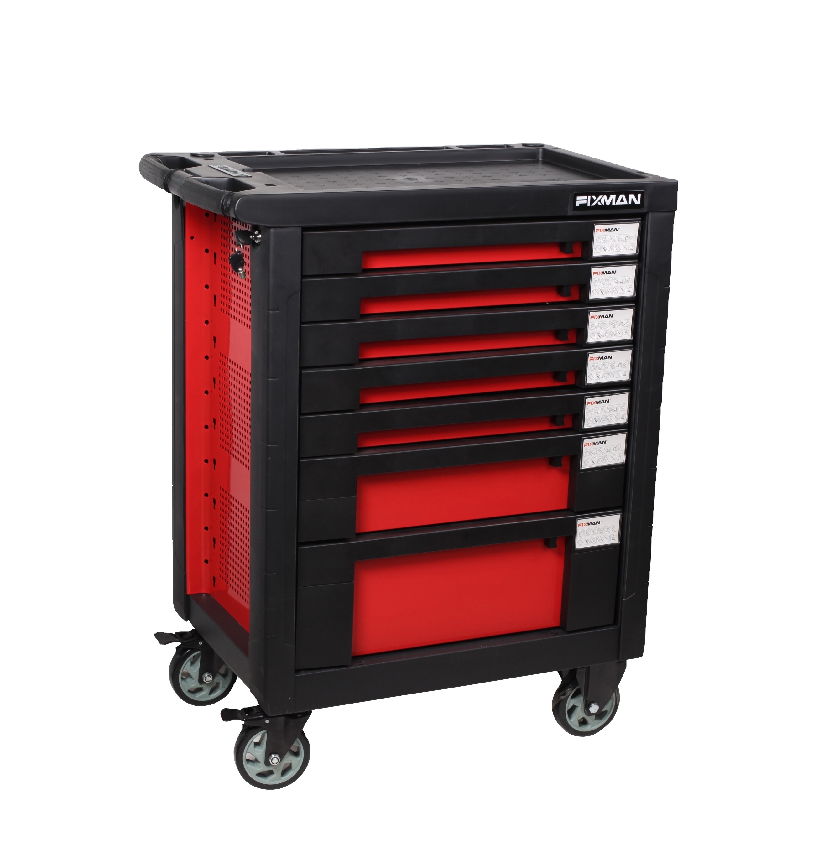 FIXMAN Portable 7 Drawer Garage Tool Mechanic Box Roller Cabinet Steel Trolley Tool Chest With Tools Set