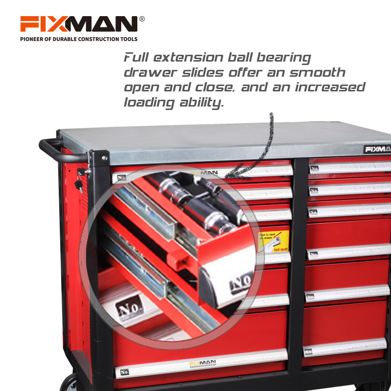 FIXMAN High Quality 14-Drawer Movable Tool Workbench Cabinet On Wheels With Storage