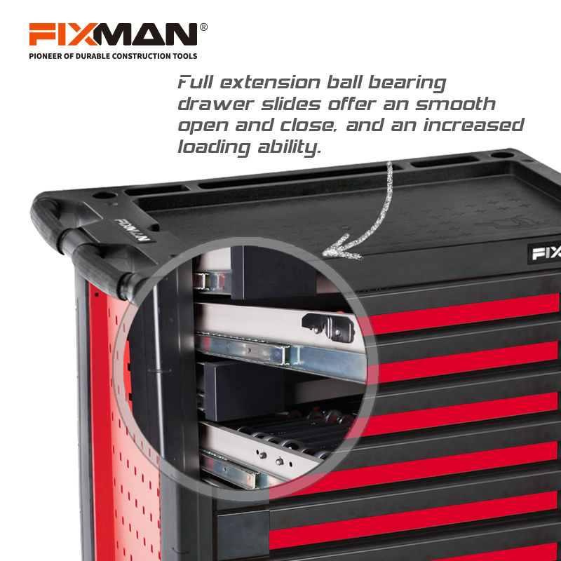 FIXMAN Portable 7 Drawer Garage Tool Mechanic Box Roller Cabinet Steel Trolley Tool Chest With Tools Set