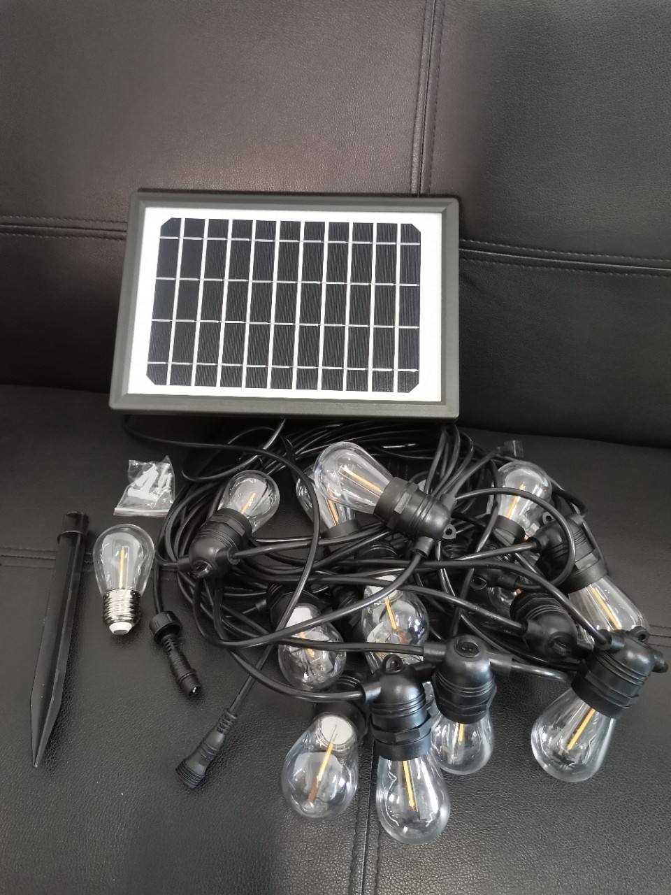 Solar Powered Festoon LED Dome Bulbs Light Warm White RGB outside coloured chandeliers patio umbrella lighting