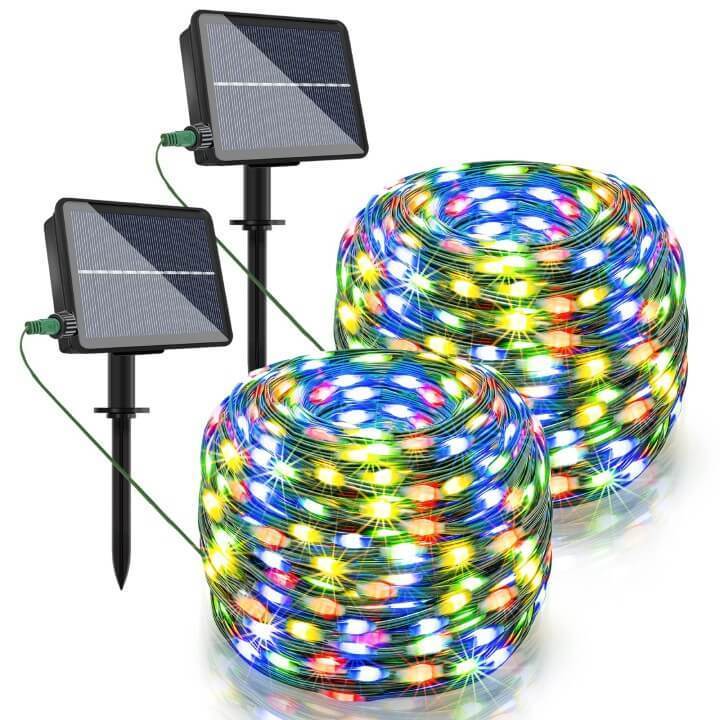 Solar Powered Outdoor Waterproof 100 LED Fairy String Lights with 8 Modes, Clear Wire Twinkle Lights