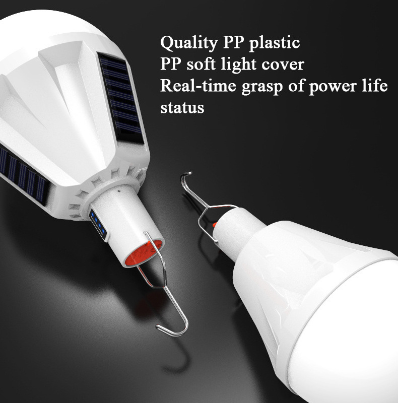 LED solar outdoor camping stall rechargeable emergency light bulb 3 solar panels built-in lithium battery SOS solar bulb