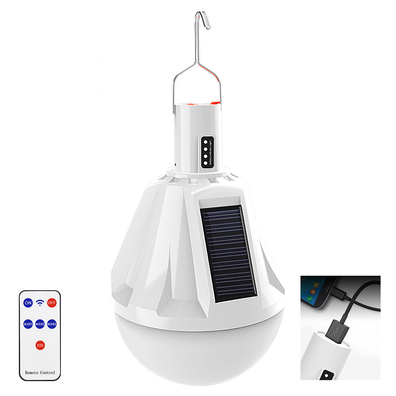 LED solar outdoor camping stall rechargeable emergency light bulb 3 solar panels built-in lithium battery SOS solar bulb