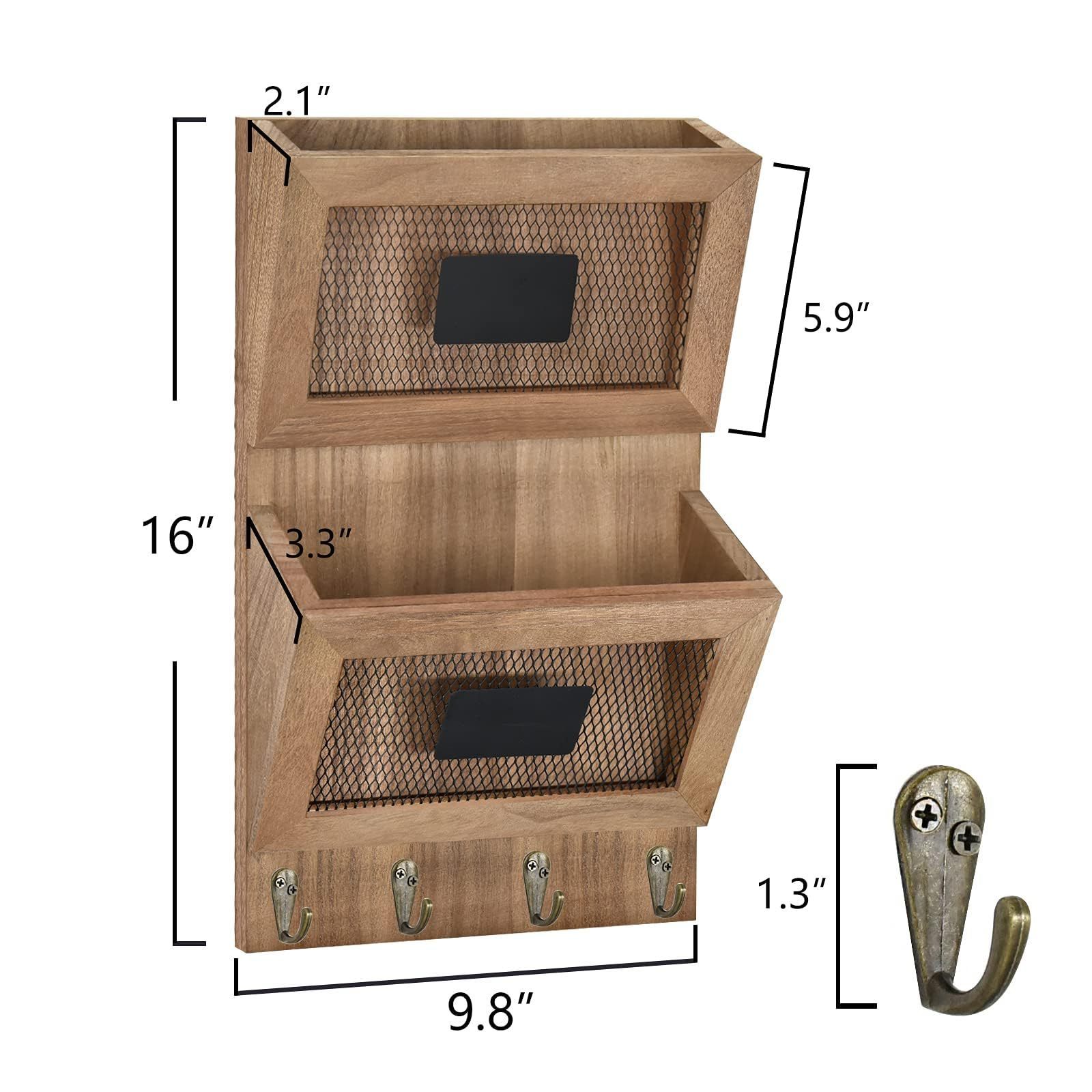 Wall Mount Hanging Mail Organizer,Wooden Key Holder,for Letter, Magazines,Dog Leashes