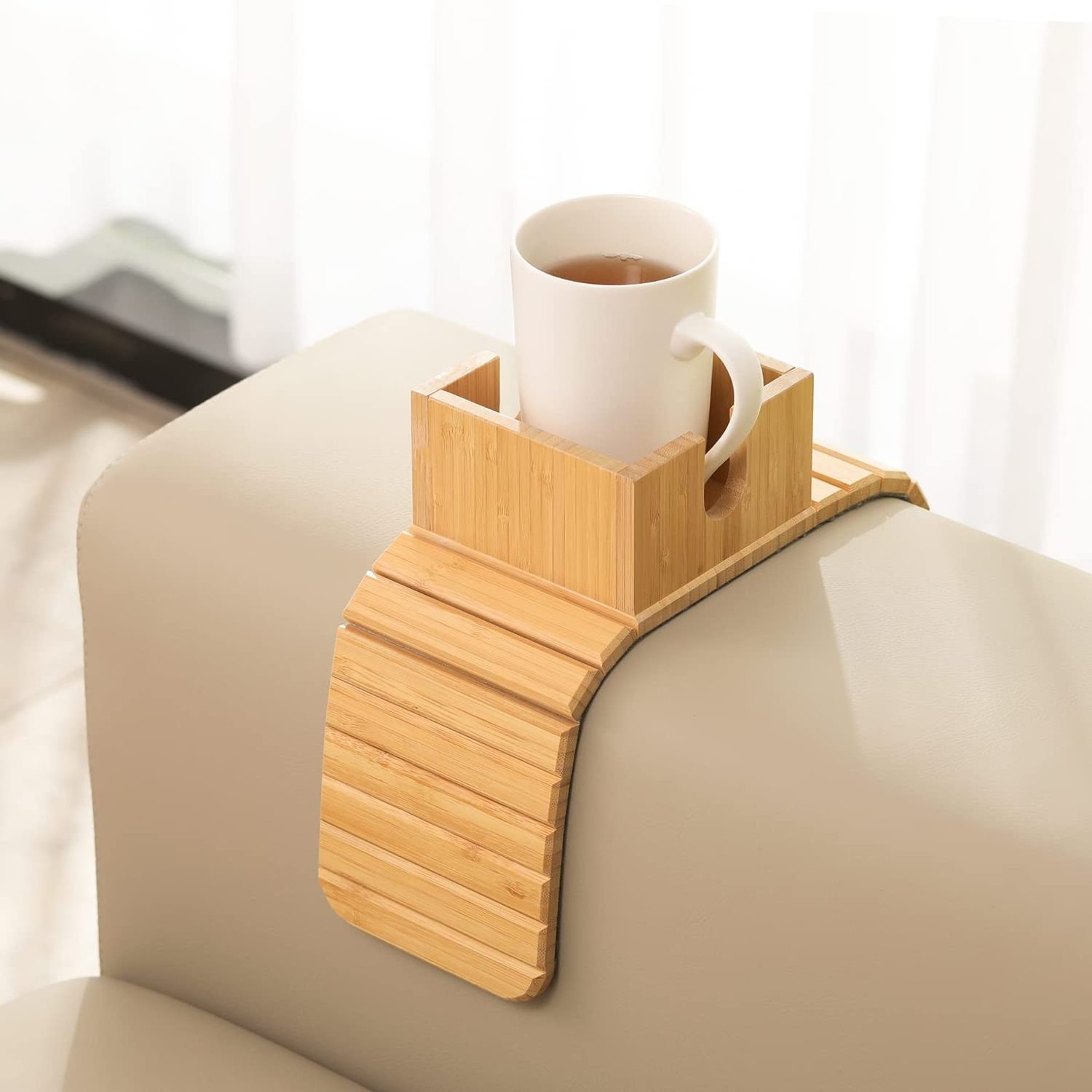 Bamboo Couch Coaster Anti-Spill Couch Cup Holder Natural Sofa Drink Holder Wood Cup Holder Keep Your Cups Steady