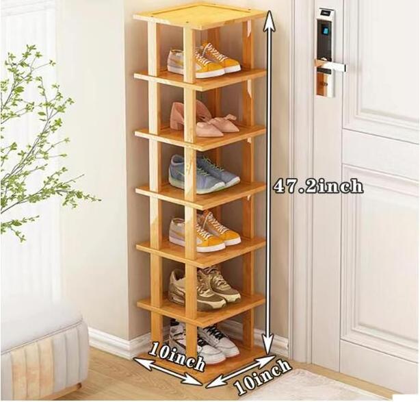 Bamboo Shoe Rack - Vertical Shoe Rack for Small Spaces, Tall Narrow Shoe Rack Organizer for Closet Entryway Corner