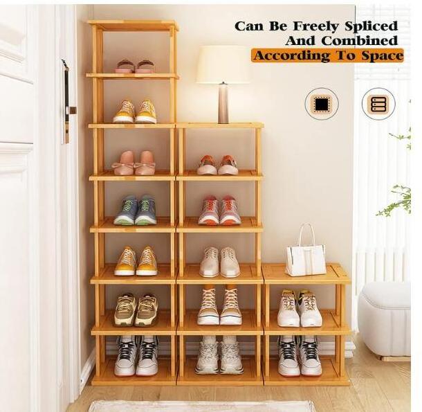 Bamboo Shoe Rack - Vertical Shoe Rack for Small Spaces, Tall Narrow Shoe Rack Organizer for Closet Entryway Corner