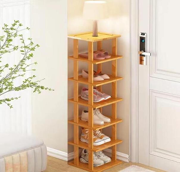 Bamboo Shoe Rack - Vertical Shoe Rack for Small Spaces, Tall Narrow Shoe Rack Organizer for Closet Entryway Corner