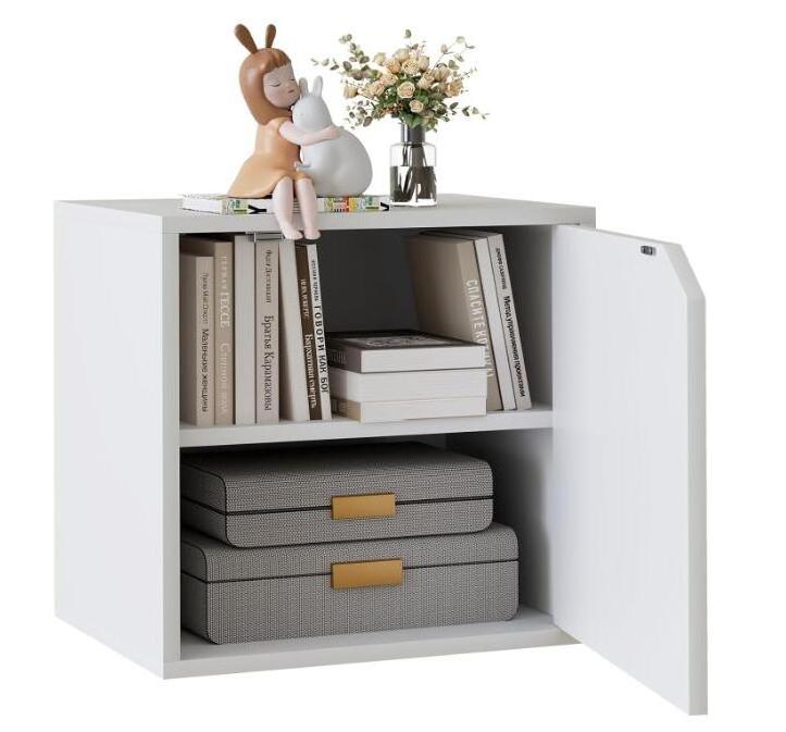 Cube 2 Tires White Stackable Storage Shelf with Door, Cubby Organizer Wooden Display Shelf Closet Organizer