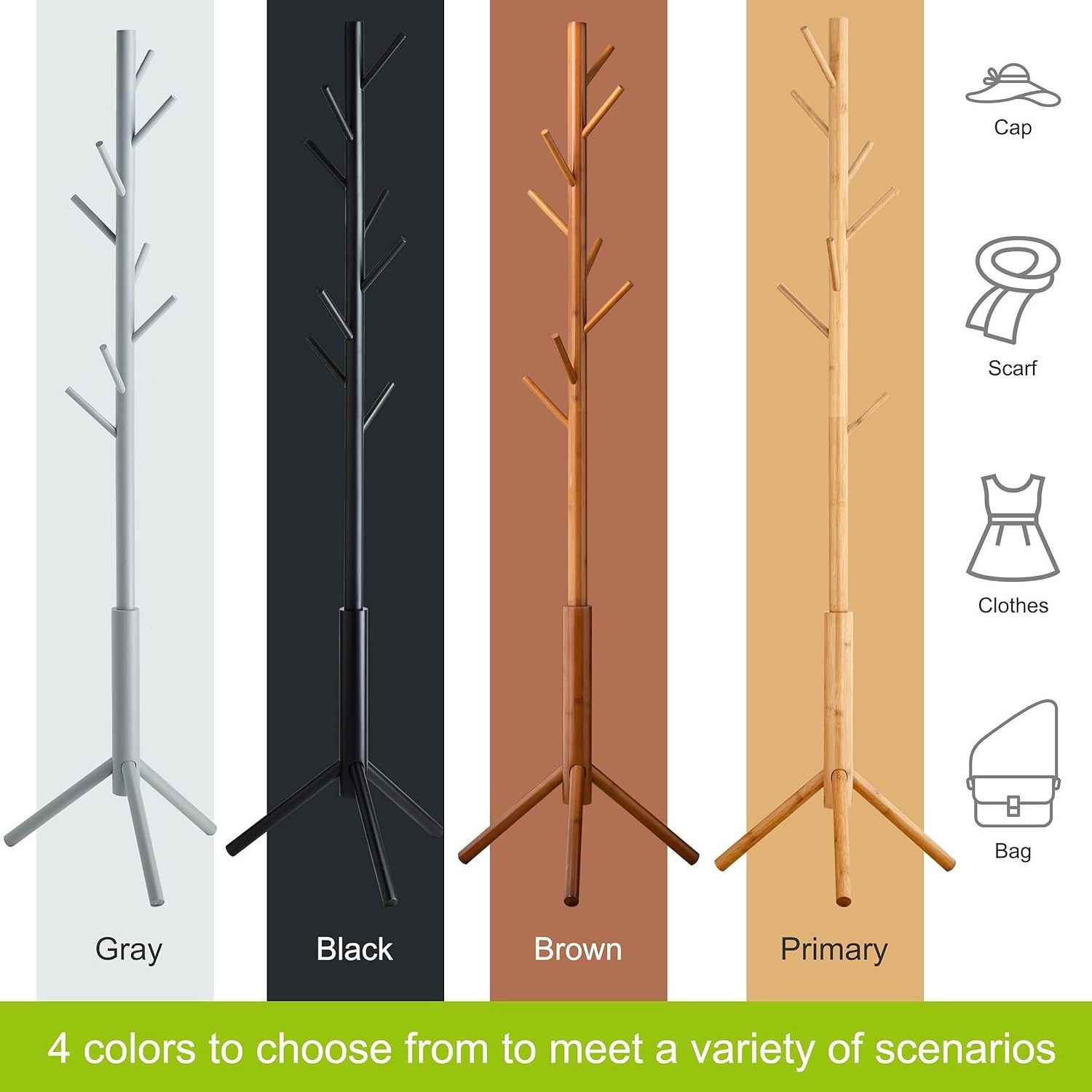 Bamboo Coat Rack Freestanding Stand with Shelf Free Standing Wooden Coat Tree 8 Hooks Hanger 8 Hooks for Home