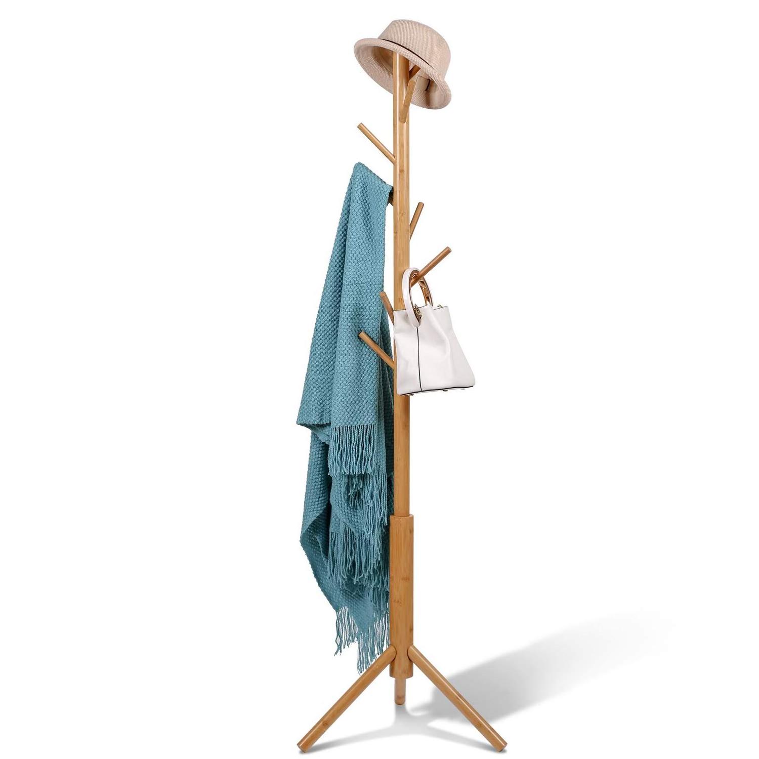 Bamboo Coat Rack Freestanding Stand with Shelf Free Standing Wooden Coat Tree 8 Hooks Hanger 8 Hooks for Home