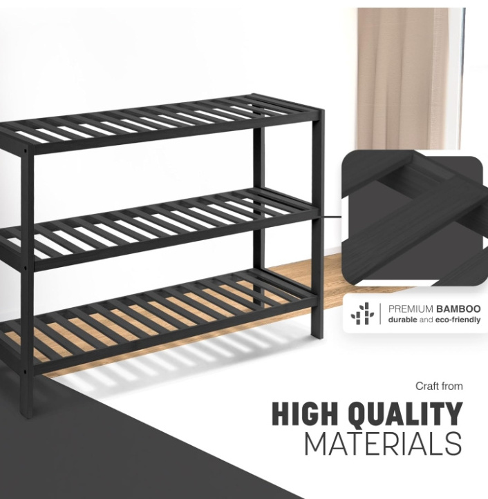 3 Tier Natural Bamboo Shoe Rack Easy Assembly & Strong Design Shelf Organiser Ideal for Bedroom,Bathroom,Hallway & Small Spaces