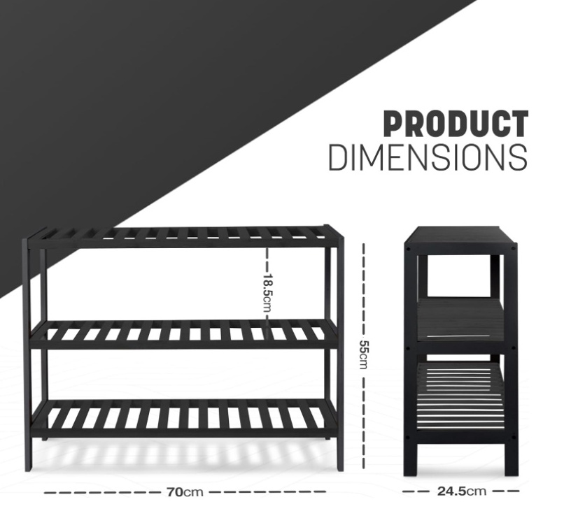 3 Tier Natural Bamboo Shoe Rack Easy Assembly & Strong Design Shelf Organiser Ideal for Bedroom,Bathroom,Hallway & Small Spaces