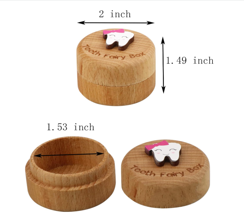 Rubber Wood Tooth Fairy Box for Girls and Boys Wooden Cute Tooth Box Lost Teeth Storage for Kids Customized pattern Bamboo Box