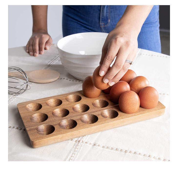 Premium Rustic Wooden Egg Holder for Deviled Egg Acacia Chicken Coop Egg Tray for Refrigerator and Counter TOP Storage