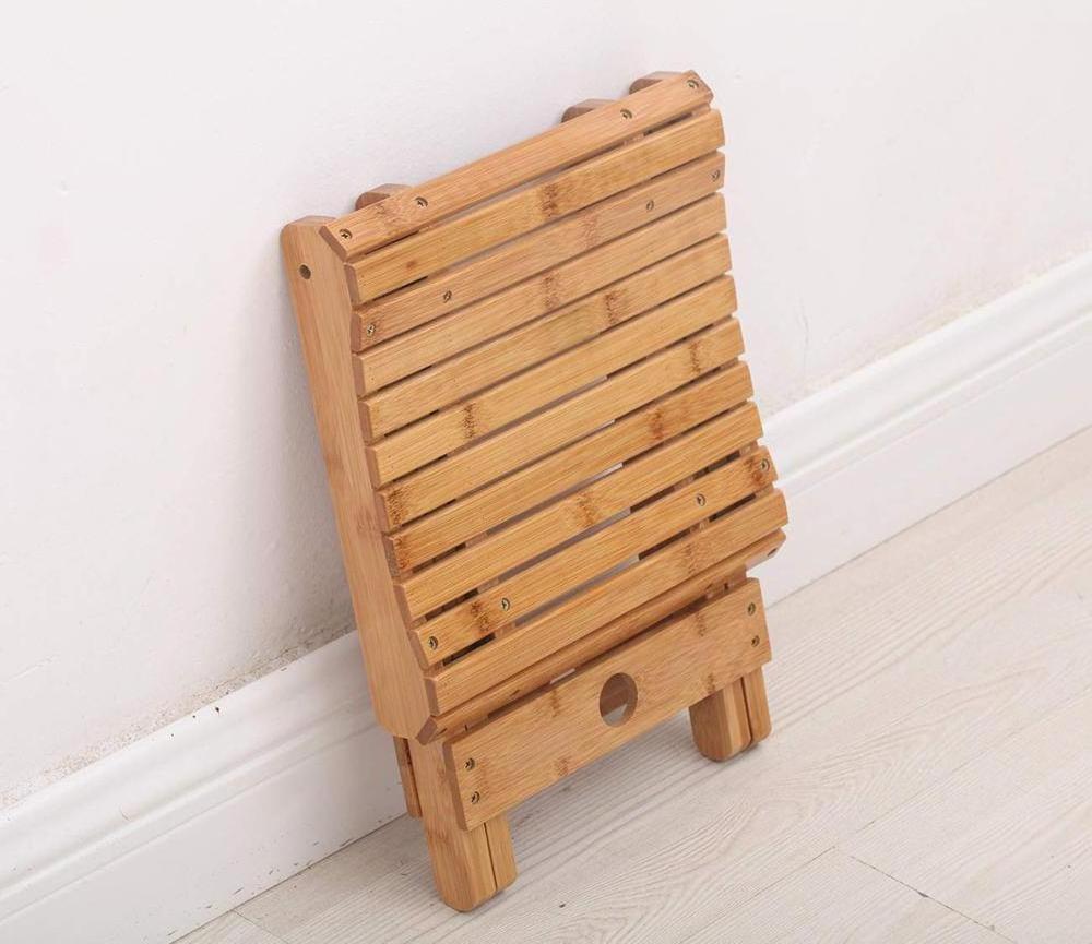 Bamboo Folding Stool for Shaving Shower Foot Rest Home Portable Folding Seat