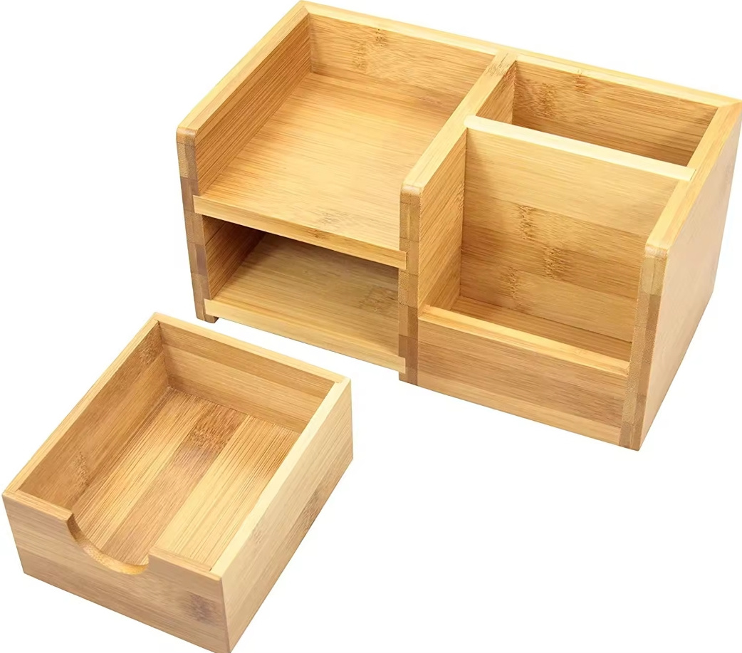 Bamboo Desk Organizer with Drawer Set of 4 Natural Bamboo Desk Storage with Pen Holder and Drawer Organizer