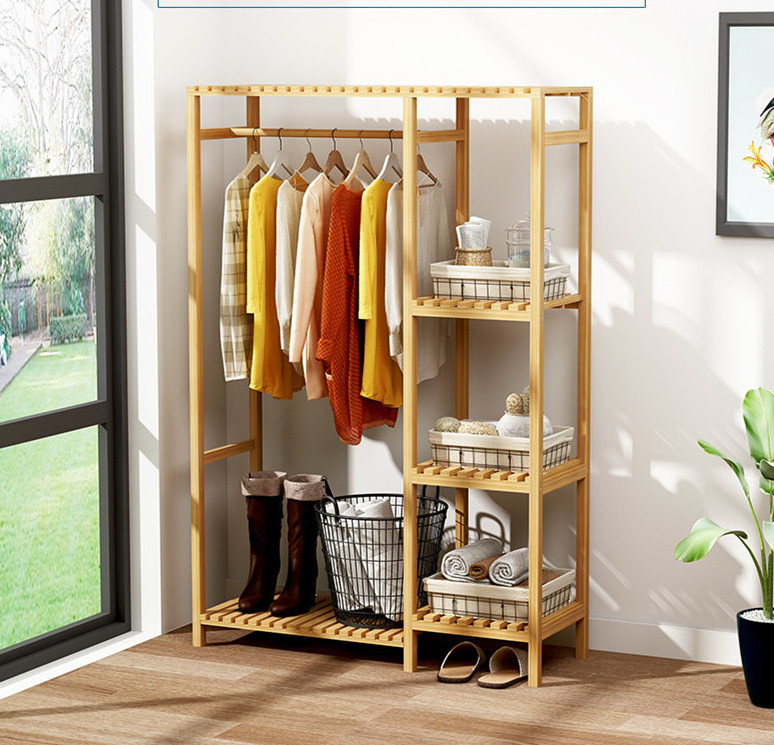 Household Simple Design hanger Wardrobe bamboo floor-standing coat rack bedroom storage rack