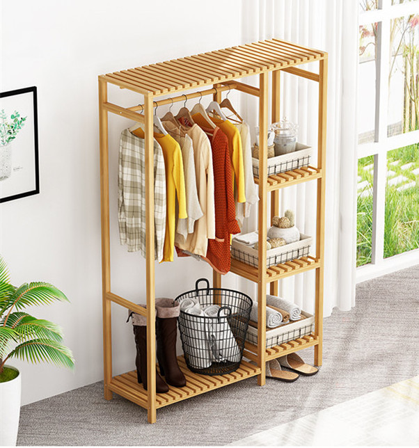 Household Simple Design hanger Wardrobe bamboo floor-standing coat rack bedroom storage rack