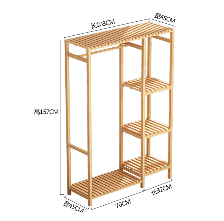 Household Simple Design hanger Wardrobe bamboo floor-standing coat rack bedroom storage rack