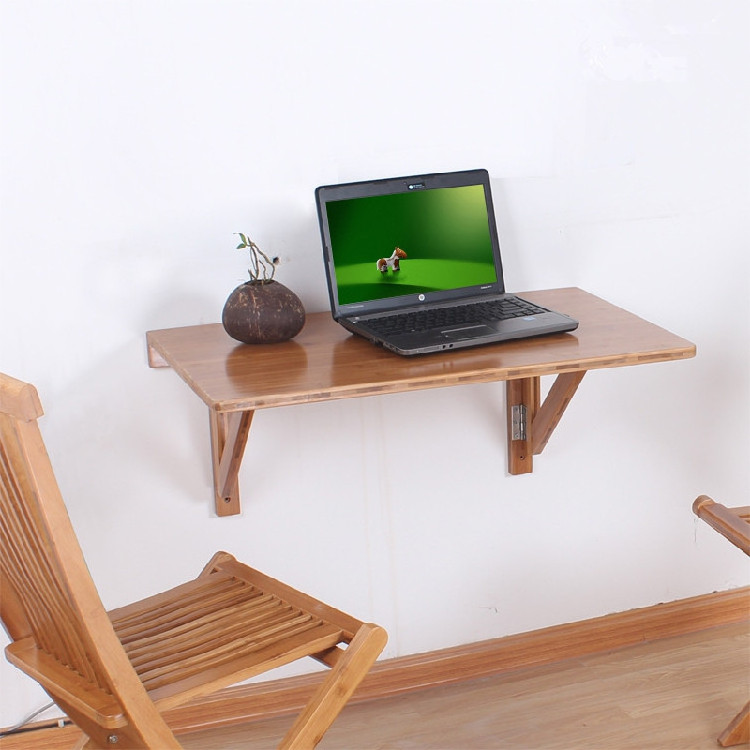 wall -mounted foldable bamboo table for study or computer