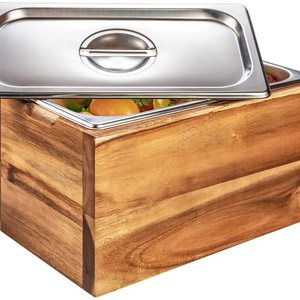 Mul-tifunction Acacia Wood Kitchen Countertop Compost Bin with Stainless Steel Lid Indoor Wood Kitchen Food Container