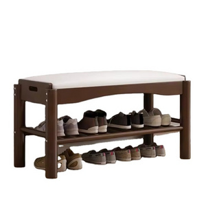 luxury modern wooden shoe cabinet shoe stool storage Wooden shoe changing stool with soft  cushion