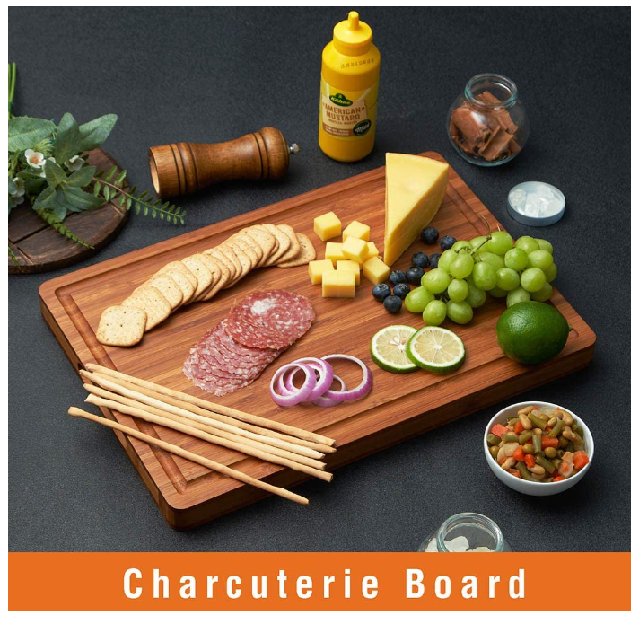 Bamboo  Cutting Board for Kitchen Cheese Charcuterie Board, with Side Handles and Juice Grooves