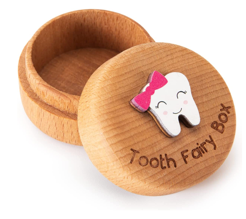 Rubber Wood Tooth Fairy Box for Girls and Boys Wooden Cute Tooth Box Lost Teeth Storage for Kids Customized pattern Bamboo Box