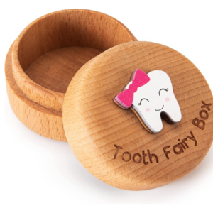 Rubber Wood Tooth Fairy Box for Girls and Boys Wooden Cute Tooth Box Lost Teeth Storage for Kids Customized pattern Bamboo Box