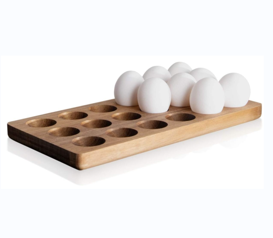 Premium Rustic Wooden Egg Holder for Deviled Egg Acacia Chicken Coop Egg Tray for Refrigerator and Counter TOP Storage