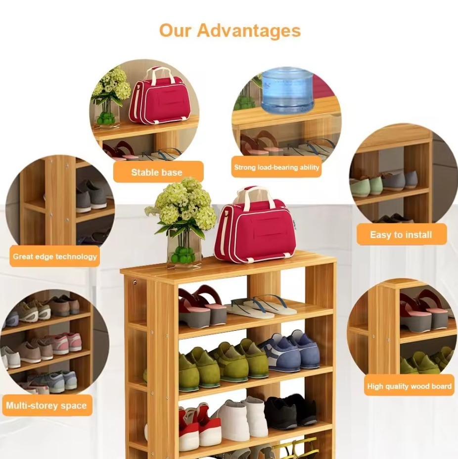 Bamboo 5-Tier Shoe Shelf Storage Organizer Storage Rack Home Shelf Storage Cabinet for Shoes