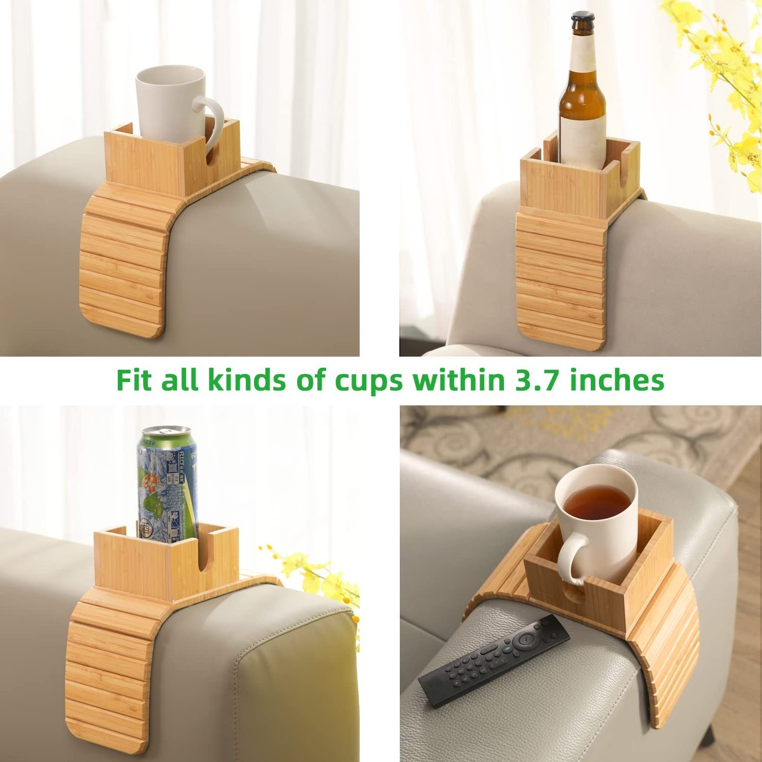 Bamboo Couch Coaster Anti-Spill Couch Cup Holder Natural Sofa Drink Holder Wood Cup Holder Keep Your Cups Steady