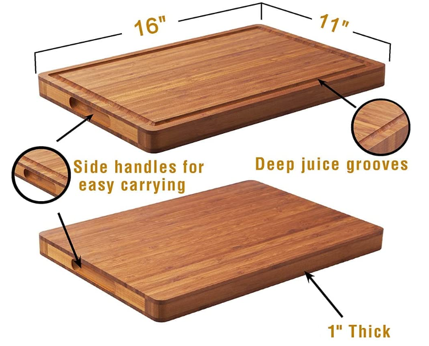 Bamboo  Cutting Board for Kitchen Cheese Charcuterie Board, with Side Handles and Juice Grooves